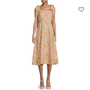 NWT BCBGeneration Shoulder Tie Floral Linen Blend Flare Dress Pink Multi XS